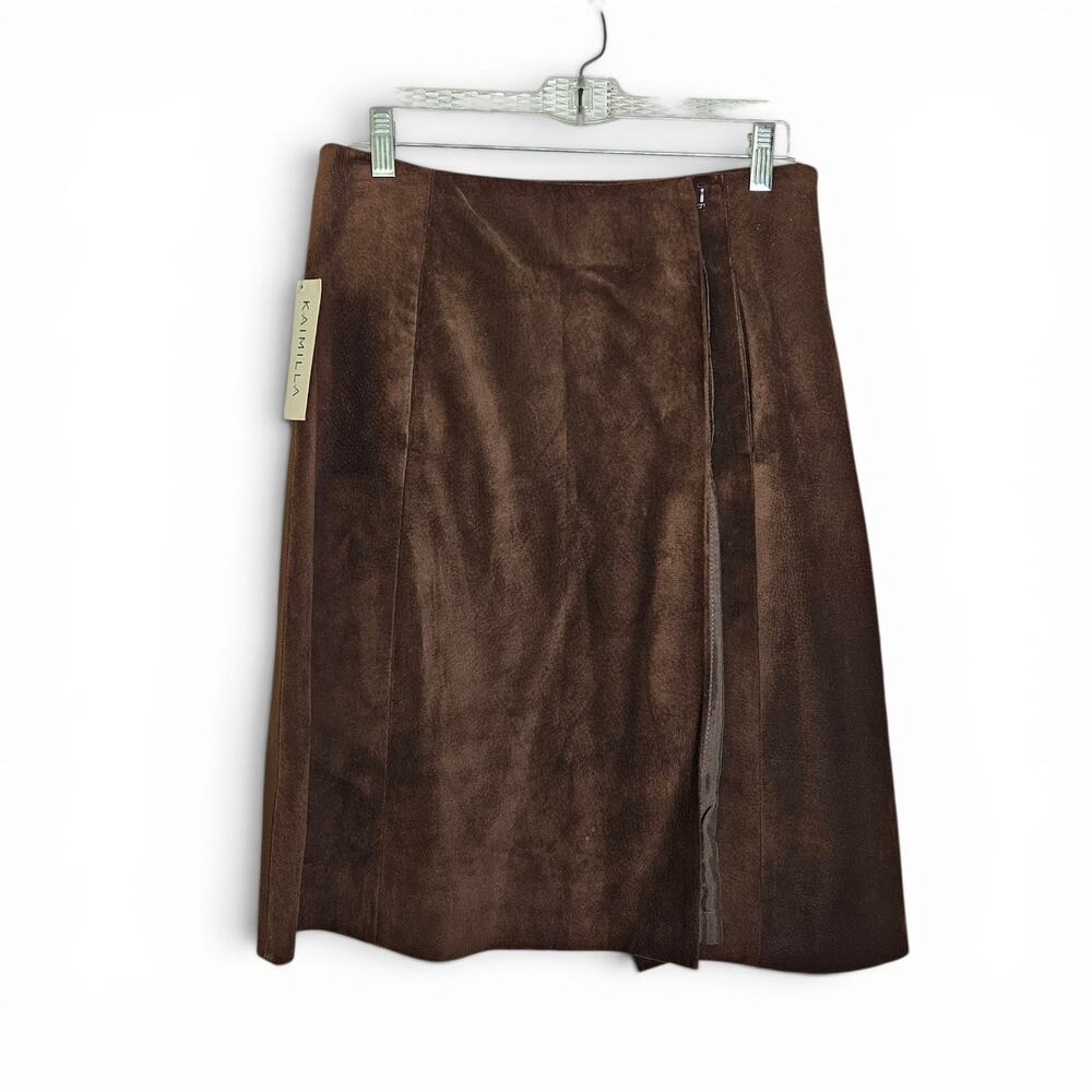 Kaimilla Womens NWT Runway Chocolate Brown Suede Wrap Skirt Size 8 Minimalist